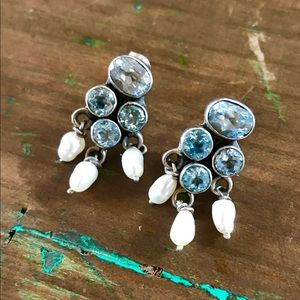 Aquamarine Pearl Artisan Earrings